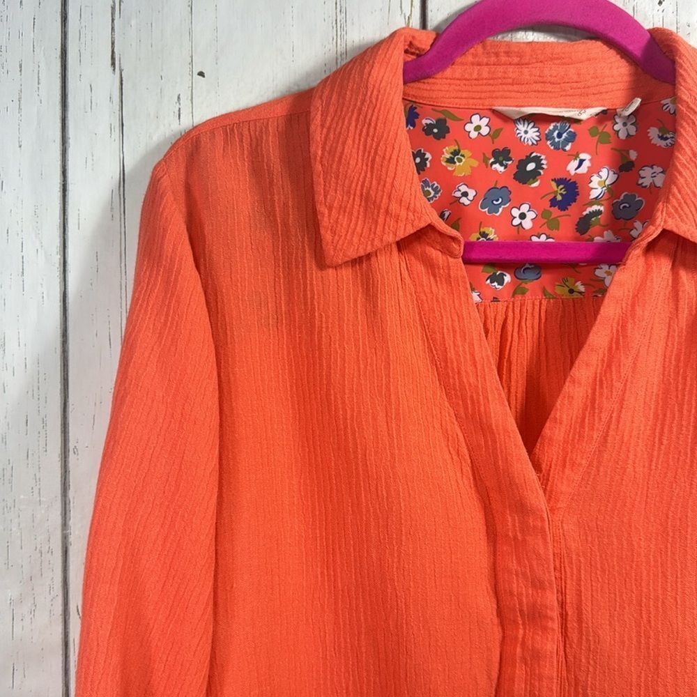 Soft Surroundings Orange Gauze Tunic Top PXL  Size Roll Tab Sleeve Boho Coastal - Picture 3 of 16